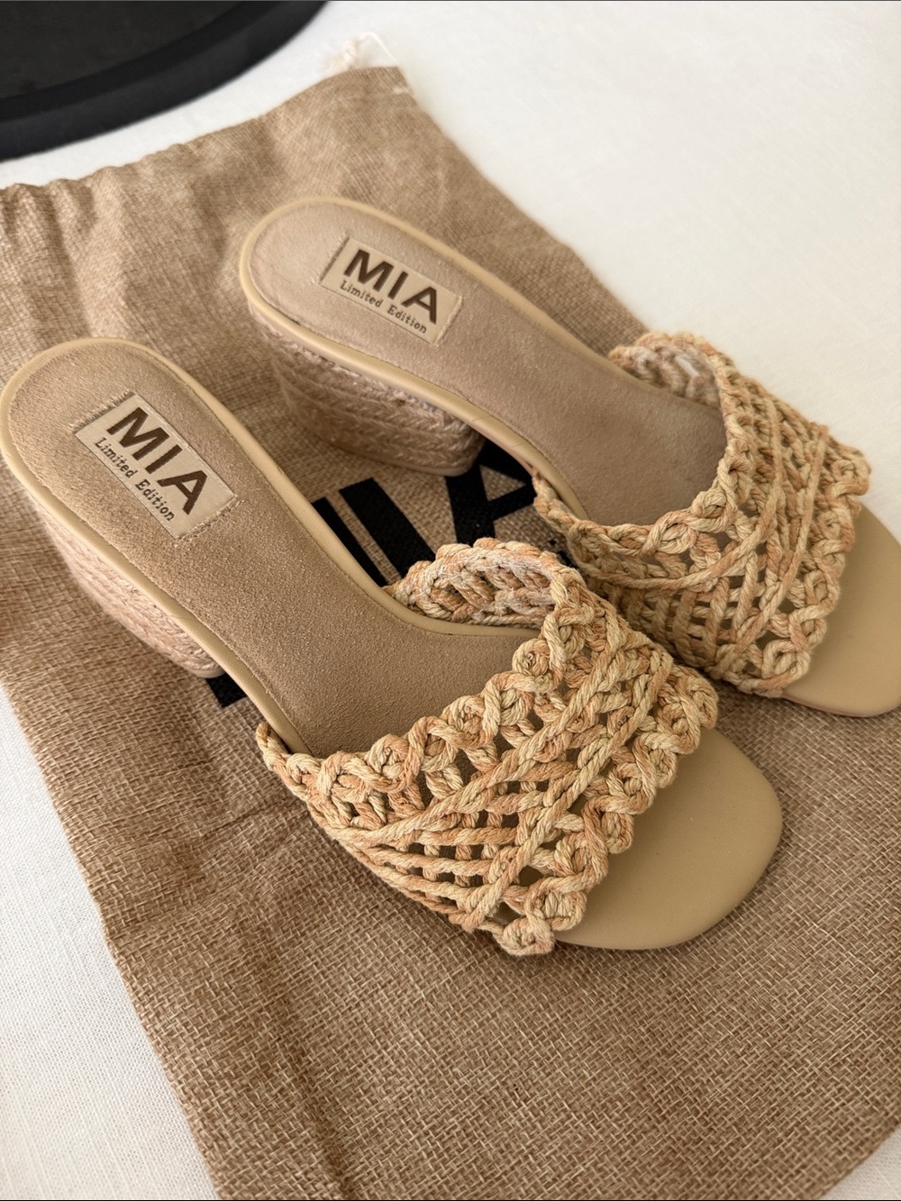 MIA Tan Braided Slide Heels limited edition